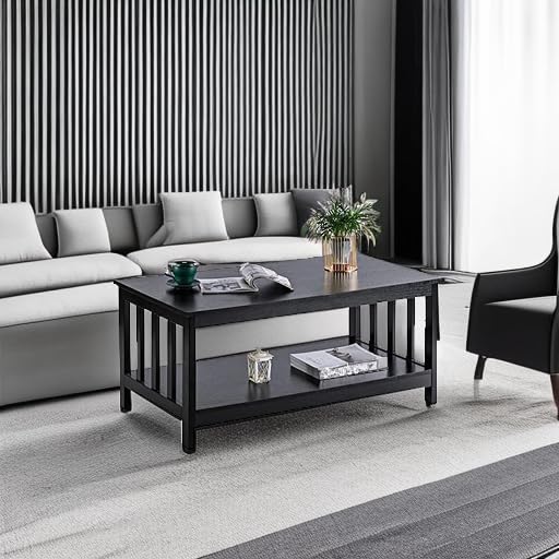 ChooChoo Mission Coffee Table, Black Wood Living Room Table with Shelf, 40 Black - color: Black, size: 22"D x 39.9"W x 18.1"H