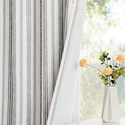 MYSKY HOME Striped Curtains 100% Blackout 63 Inches Long Black Stripe Farmhouse Rustic Linen Blended Double Layer Curtains for Bedroom Patterned Drapes, Grommet, 2 Panels, 52" Wide - color: B-black/Blackout, size: 52"W x 63"L (Pack of 2)