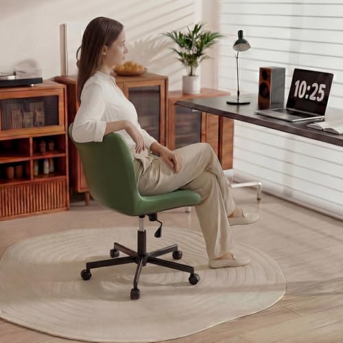 Armless Desk Chair, Morden Home Office Chair no Arms, Adjustable Height & Rocking Computer Chair, PU Leather Vanity Chair, Ergonomic Seat Soft Padded Desk Chairs for Home Small Space, Green - color: Olive Green
