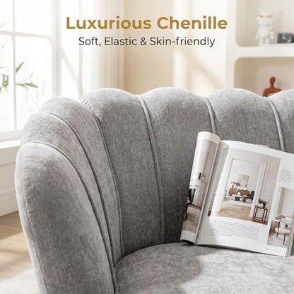 Modern Chenille Loveseat Couch, Futon Small Sofa with Gold Metal Legs | 2-Seater Upholstered Mini Sofa Couches for Small Space,Living Room Bedroom Office Dorm Studio Apartment Love Seat Couche - color: Grey