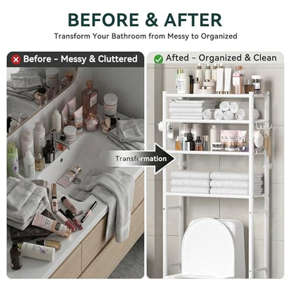 GloTika 4-Tier Over The Toilet Storage Shelves, White | 200lb Total Capacity, Metal Bathroom Organizer with 36" Clearance, Includes Paper Holder & 4 Hooks, Suit for Small Space - color: A-white