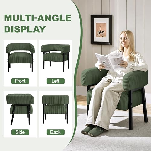Yaheetech Accent Living Room Chair with Pocket Coiled Seat Set of 2 | Sofa Armchair | Barrel Chair | Corduroy | Comfy | Modern | Small Space | Bedroom | Reading | Dark Green - color: Dark Green