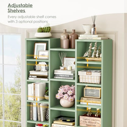 FOTOSOK 71'' H Bookshelf with 21 Cubes, Triple Wide Tall Bookshelf Green | 8 Tier Bookcase with 8 Adjustable Shelves, Large Bookshelf DVD/CD Media Tower Storage, Freestanding Display Shelf Cabinet - color: Green