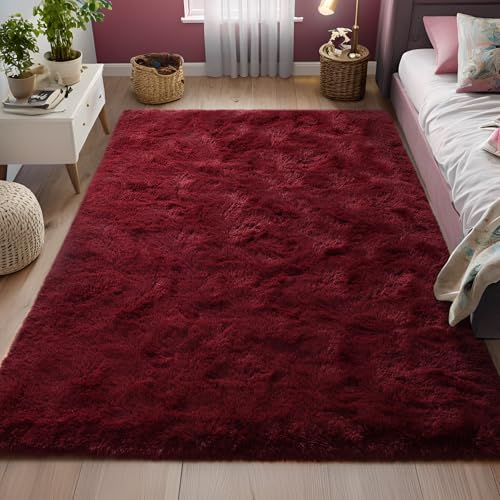 3x5 Fluffy Burgundy Red Area Rug - color: A- Wine Red, size: 3' X 5' (Rectangular)