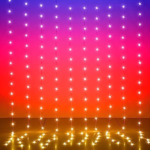 LED Curtain Lights, 6.5ft x 6.5ft 200 LED RGB Color Changing String Fairy Lights Curtain with Smart APP Control, Music & Voice Sync for Bedroom Backdrop Indoor Outdoor Christmas Decorations - size: 200-LED RGB 6.5ft x 6.5ft