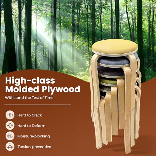 Stackable Wood Stools Set of 8, 17-Inch Height Backless Counter Chairs with Round Top and Non-Slip Foot Pads, Portable School Stool, Flexible Seating for Home, Office, Classrooms