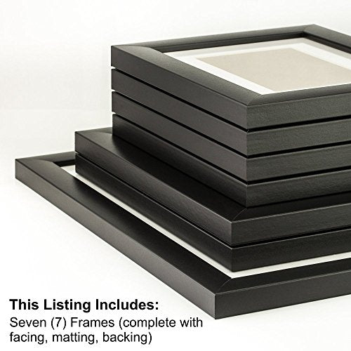 Craig Frames 1WB3BK Picture Frame 7-Piece Wall Set, Black Frames, White Display Mats - color: 500FSET01S07Y Black Frame Set