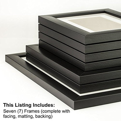 Craig Frames 1WB3BK Picture Frame 7-Piece Wall Set, Black Frames, White Display Mats - color: 500FSET01S07Y Black Frame Set