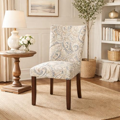HomePop Classic Parsons Dining Chair - Blue Velvet Paisley Print (Set of 2) - color: Blue Velvet, style: Pack of 2