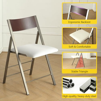 Folding Chairs 2 Pack, 450Lbs Steel Frame Foldable Dining Chairs, White | 1.37" Folded, Waterproof Rustproof Indoor Outdoor Padded Folding Chairs for Dining Room, Conference Rooms, Weddings, Events - color: White