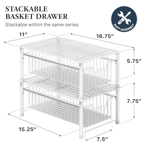 Simple Houseware Stackable Basket Drawer, White - color: White, size: 1-tier