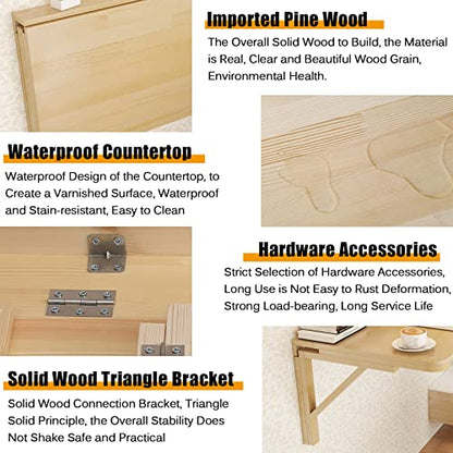 Heavy Duty Drop Down Table Pine Wood Wall Mounted Folding Table Large Laundry Folding Table Collapsible Folding Desks For Small Spaces Wall Mounted Workbench Space Saving With Screws ( Size : L20inchx - size: L20inchxW12inch