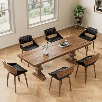 REONEY 360° Swivel Dining Chairs Set of 2, Mid-Century Modern Kitchen Chair | with Walnut Bentwood Back and Legs, Upholstered PU Leather for Dining Room, Kitchen, Restaurant, Cafe, Black - color: Black Vertical Stripes