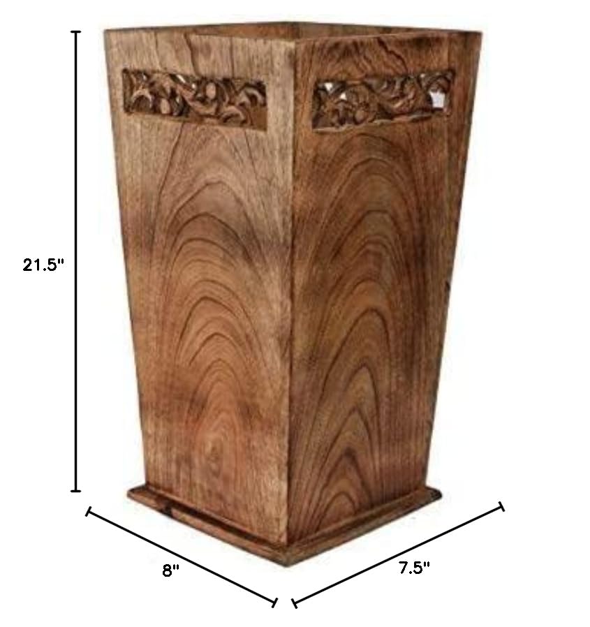 Antique Wooden Umbrella Stand & Walking Cane Holder for Home, Office & Entryway | Hand-Carved Solid Wood Umbrella & Cane Storage Rack | Size 21.5 x 8 x 8 in, Base 7.5 x 7.5 inches (Solid)