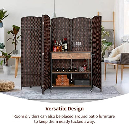 8 Panel Room Divider, 6 FT Wide Folding Screen Room Divider, Brown | Double Hinged Folding Screen Room Dividers for Patio Privacy - color: Brown, size: 8 Panels