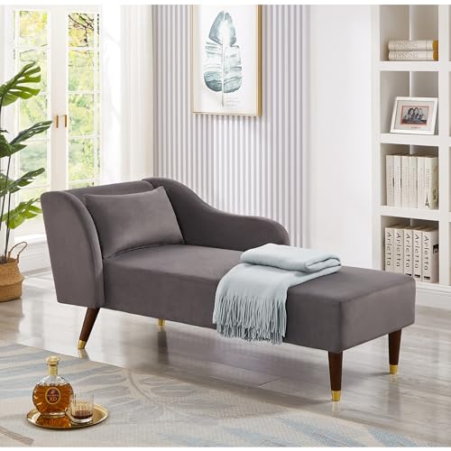 Bellemave Chaise Lounge Indoor, Velvet Upholstered Lounge Chair with Pillow, Solid Wood Legs Modern Chaise Lounge Chair for Living Room Bedroom Office (Grey) - color: Grey