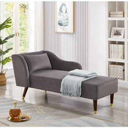 Bellemave Chaise Lounge Indoor, Velvet Upholstered Lounge Chair with Pillow, Solid Wood Legs Modern Chaise Lounge Chair for Living Room Bedroom Office (Grey) - color: Grey