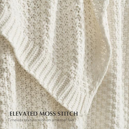 EVERGRACEHOME Chunky Chenille Knit Throw Blanket, 50 x 60, Bright White | Sculpted Moss Stitch, Chic Modern Farmhouse, All-Season Warmth, OEKO-TEX® Certified, Elegant Blanket for Couch, Bed, Sofa - color: Bright White, size: 50" X 60"