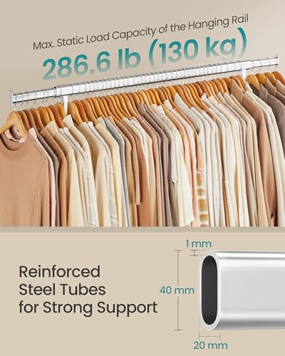 SONGMICS Clothes Rack with Wheels, Heavy-Duty Garment Rack with Extendable Hanging Rod, 286.6 lb Load Capacity, 17.7 x (43.3-59.1) x 64.1 Inches, Chrome-Plated, Silver UHSR11S - color: Silver, size: (43.3"-59.1")W