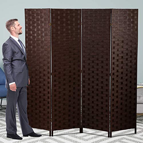 Meet Perfect 4-Panel Room Divider Privacy Screen,6 FT Wooden Woven Folding Screen,Foldable Mesh Wall Divider, Freestanding Room Partitions/Separator/Dividers Double-Weaved with Two-Way Hinges- Brown - color: Brown, size: 4 panels