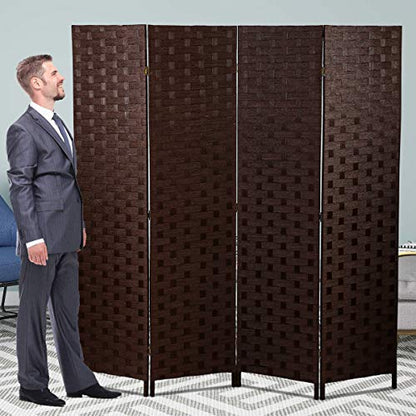 Meet Perfect 4-Panel Room Divider Privacy Screen,6 FT Wooden Woven Folding Screen,Foldable Mesh Wall Divider, Freestanding Room Partitions/Separator/Dividers Double-Weaved with Two-Way Hinges- Brown - color: Brown, size: 4 panels