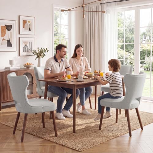 Wooden Dining Chairs Set of 2, Mid Century Dining Room Chairs with Solid Wood Legs, Upholstered Fabric Kitchen Chairs with Ergonomic Curved Backrest for Kitchen Dining Room, Gray - color: Grey, size: Set of 2