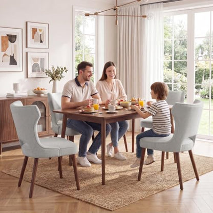 Wooden Dining Chairs Set of 4, Mid Century Dining Room Chairs with Solid Wood Legs, Upholstered Fabric Kitchen Chairs with Ergonomic Curved Backrest for Kitchen Dining Room, Gray - color: Grey, size: Set of 4