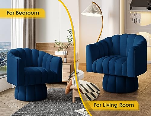 Dewhut Swivel Accent Chair, Barrel Accent Chair, Velvet, Navy | Velvet Upholstered Round Arm Chair with 360° Swivel Base, Mid Century Modern Living Room Chair, Easy Setup - color: Navy