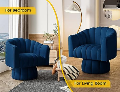 Dewhut Swivel Accent Chair, Barrel Accent Chair, Velvet, Navy | Velvet Upholstered Round Arm Chair with 360° Swivel Base, Mid Century Modern Living Room Chair, Easy Setup - color: Navy
