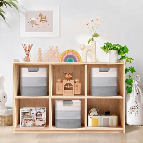 11 Inch Storage Cubes, 3 Pack Cube Storage Bins for Organizing, Cotton Rope Woven Baskets for Shelves, Bathroom, Kids Room, Closets, Baby Nursery - color: Gradient Gray, size: 11"×11"×11" - 3Pcs