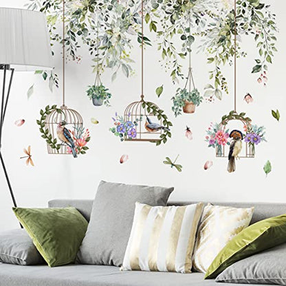 Runtoo Birdcage Plant Leaves Wall Stickers Flower Hanging Vine Wall Decals Living Room Bedroom Nursery Home Decor - color: Hanging Vines Birdcage