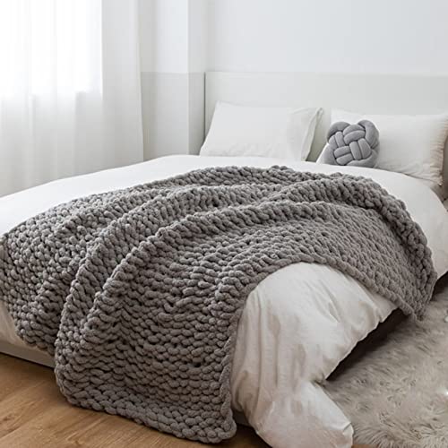 Chunky Knit Blanket Beige Chenille Yarn Tight Chunky Knit Throw Blanket for Sofa Bed 39x39 Handmade Boho Bed Throw - color: Beige, size: 39x39"