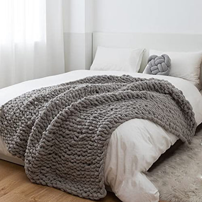 Chunky Knit Blanket Emerald Green Chenille Yarn Tight Chunky Knit Throw Blanket for Sofa Bed 39x39 Handmade Boho Bed Throw - color: Emerald Green, size: 39x39"