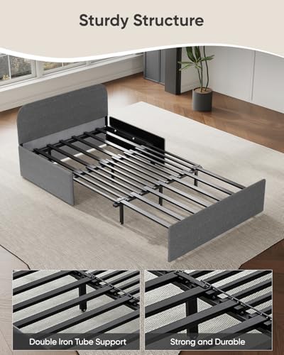 43.3" Twin Size Pull Out Sofa Bed，3-in-1 Linen Convertible Sleeper Sofa Bed,Loveseat Pullout Bed with Pillows and Tri-fold Mattress for Small Space/Bedroom,Light Grey - color: Light Grey, size: Twin