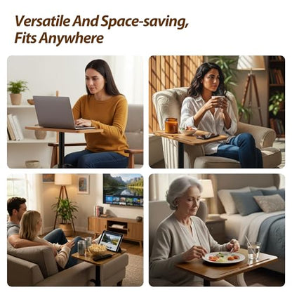 Couch Tray Table Adjustable Height/360 Swivel TV End Desk Sofa Armrest Side C Shaped Tables for Bed Stand Recliner Bedside Small Spaces, Living Room Bedroom, Portable Dining Desk for Coffee Eating