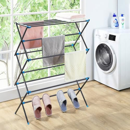 Clothes Drying Rack, Foldable 2-Level Drying Rack Clothing, Stainless Steel Free-Standing Laundry Airer, with Height-Adjustable 4 Wings, Matte Black - color: Graphite, size: Small