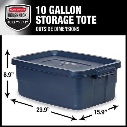 Rubbermaid Roughneck Tote 10 Gal, 8 Pack, Made in USA, Dark Indigo Metallic, Rugged Plastic Stackable Storage Bins with Lids and Handles - size: 10 Gal - 8 Pack