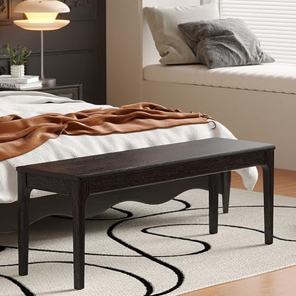 Dining Bench, Wood Bench Solid Oak Wooden Bench Indoor Dining Room Table Home Bedroom Bed End Restaurant Modern Hallway Furniture (Black, 60" W x 13.8" D x 17.7" H) - color: Black, size: 60" W x 13.8" D x 17.7" H