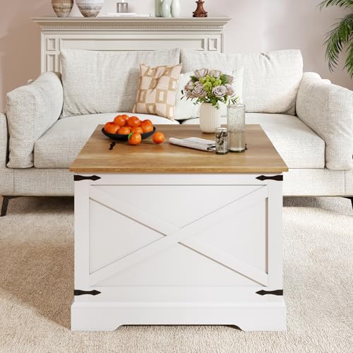 Giantex Farmhouse Lift Top Coffee Table, 31.5" Square Wood Center Table with Large Hidden Storage Compartment & Hinged Lift Top, Accent Cocktail Tea Table, Rustic Living Room Tables (Oak) - color: Oak