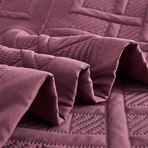CHIXIN Quilt Queen Size - Geometric Pattern Bedspread Coverlet Set - Modern & Contemporary Style Bedding Cover, Ultrasonic Quilting, Reversible, Lightweight, 4 Piece, Burgundy & Wisteria - color: 1- Wisteria, size: Full/Queen(90"x92")