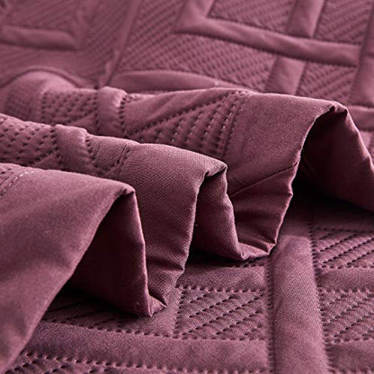 CHIXIN Quilt Queen Size - Geometric Pattern Bedspread Coverlet Set - Modern & Contemporary Style Bedding Cover, Ultrasonic Quilting, Reversible, Lightweight, 4 Piece, Burgundy & Wisteria - color: 1- Wisteria, size: Full/Queen(90"x92")