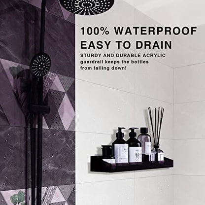 Bakzon Acrylic Wall Mount Organizer, Self Adhesive Shelves, No Drilling Hang Walls, for Bathroom, Kitchen, Living Room - Dark Brown - style: Shower Shelf-Black