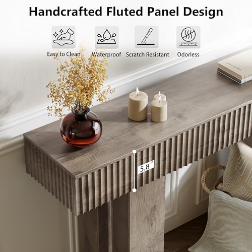 63-Inch Long Entryway Console Table with a Fluted Design, Thick Wood Farmhouse Sofa Table Behind Couch, Narrow Hallway Accent Table for Living Room, Foyer, Entrance,Grey - color: Grey, size: 63 Inch
