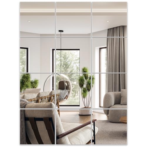 Home Gym Mirrors 12 Inch x 12Pcs Full Length Mirror Tiles Acrylic Unbreakable Wall Mounted Mirror Frameless Full Length for Home Gym, Bedroom, Door - size: 12x12Inchx12Pack