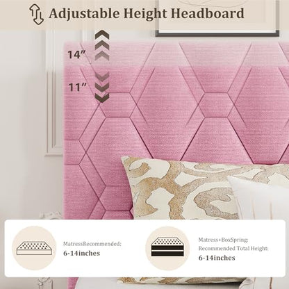 GAOMON Bed Frame with Upholstered Headboard, Heavy-Duty Platform Bed Frame with Strong Wood Slats, No Box Spring Needed/Noise Free/Easy Assembly,King,Pink | Heavy-Duty Bed Frame with Wooden Slats Support Upholstered Mattress Foundation No Box Spring Neede