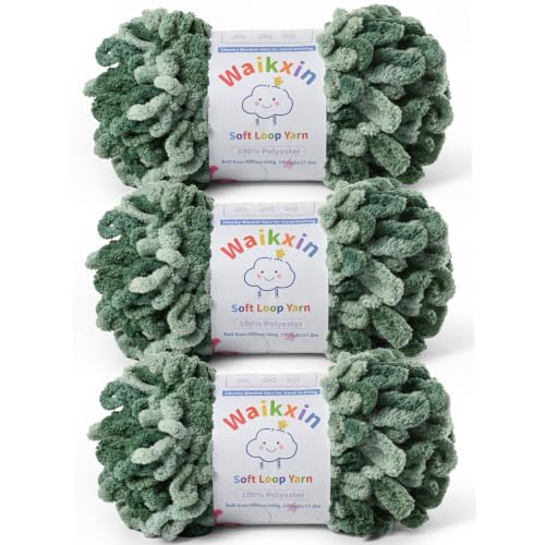 Super Soft Loop Yarn for Finger Knit, 3 Pack of 7.05oz/19.5yds Each, Chunky Blanket Yarn for Hand Knitting, #7 Jumbo Chenille Yarn, Fluffy Baby Blanket Yarn for Crochet Amigurumi (3 Sprouts) - color: 3 Sprouts