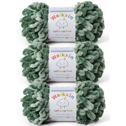Super Soft Loop Yarn for Finger Knit, 3 Pack of 7.05oz/19.5yds Each, Chunky Blanket Yarn for Hand Knitting, #7 Jumbo Chenille Yarn, Fluffy Baby Blanket Yarn for Crochet Amigurumi (3 Sprouts) - color: 3 Sprouts