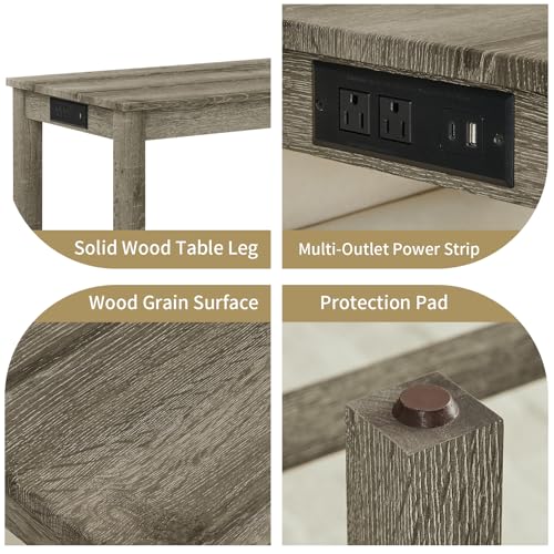 59" Industrial 4 Piece Bar Table Set with Built-in Power Outlet, Behind Couch Sofa Table with 3 Linen Upholstered Stools, Bar Table and Chairs Set for Living Room, Dining Room, Lounge, Brown - color: R2-brown