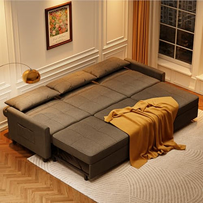 Aiho 78 Inch Sectional Sleeper Sofa, Pull Out Couch, Dark Grey | Pull-out Sleeper with Adjustable Backrest and Ottoman for Flexible Seating and Sleeping in Living Rooms or Guest Rooms - size: 3 Seater