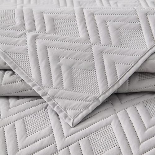 EMME Quilts Queen Size Bedding Sets, Light Grey Bedspread Soft Lightweight Pre-Washed Quilt, 3 Piece Cozy Reversible Microfiber Ultrasonic Coverlet with Pillow Sham (Diamond Pattern,90"x90") - color: 07-light Grey (Diamond), size: Full/Queen(90" x 90")